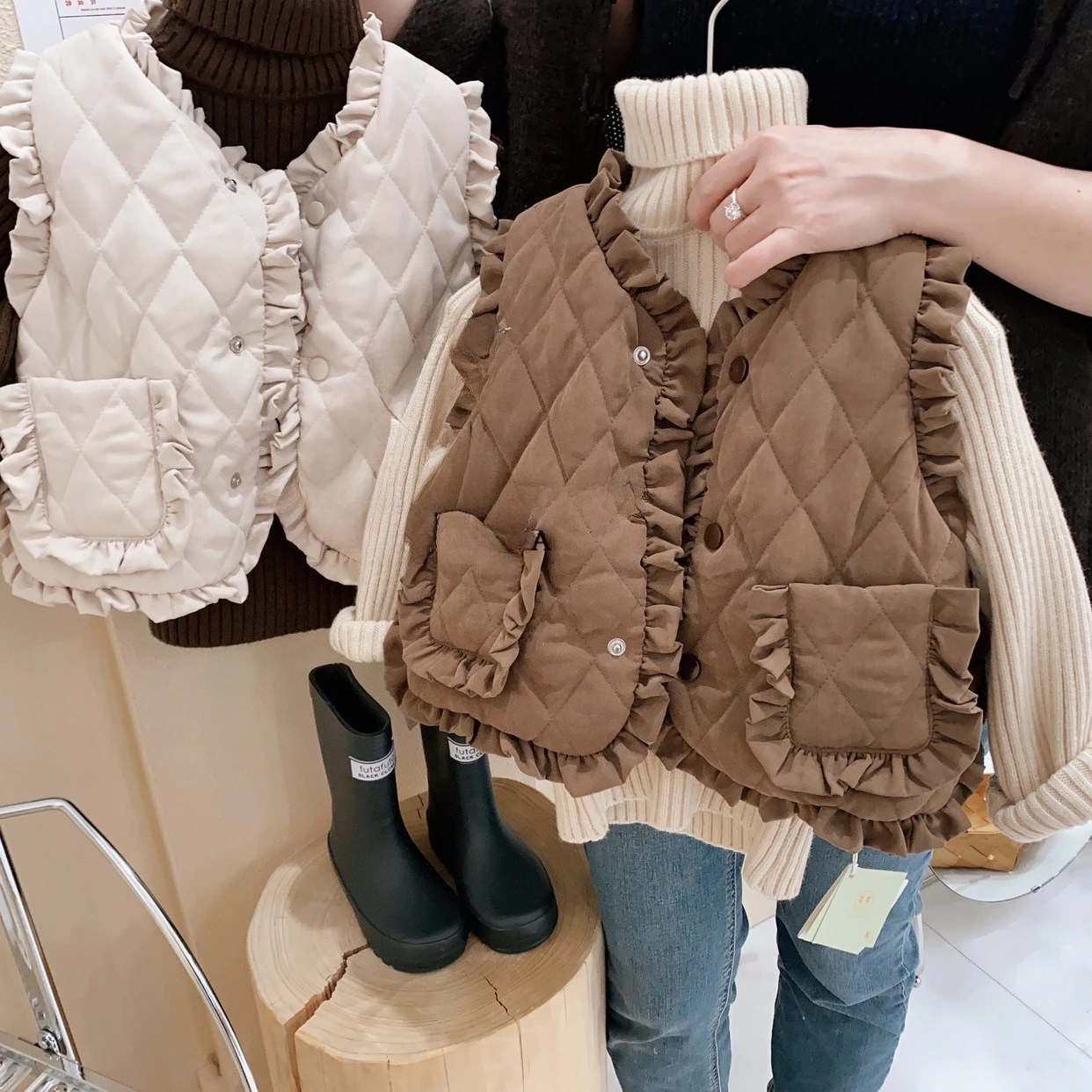 Mode Herbst Winter Einfarbig Warme Westen kinder Ärmelloses Futter Fleece Verdicken Mantel Mädchen Oberbekleidung Baby Kleidung – Detail 7