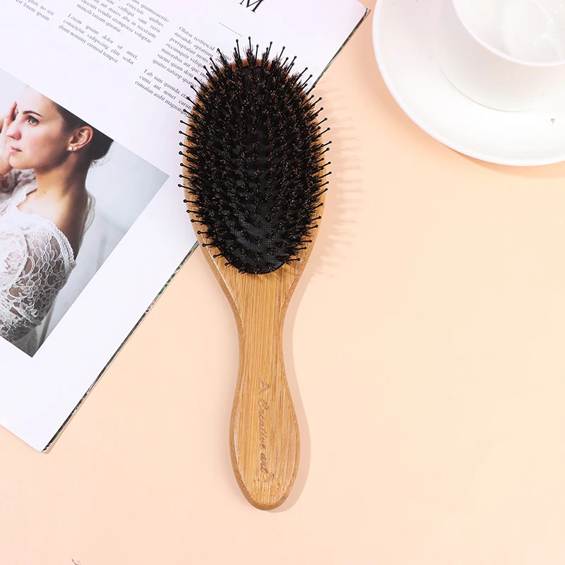 Hair Brush Wood Handle Boar Bristle Beard Brush Comb Detangling Straightening