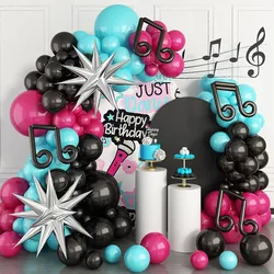 Birthday Party Decorations, Rose Red, Blue, and Black Balloon Garland with Starburst Balloons for Music-Themed Birthday and Graduation Party Supplies