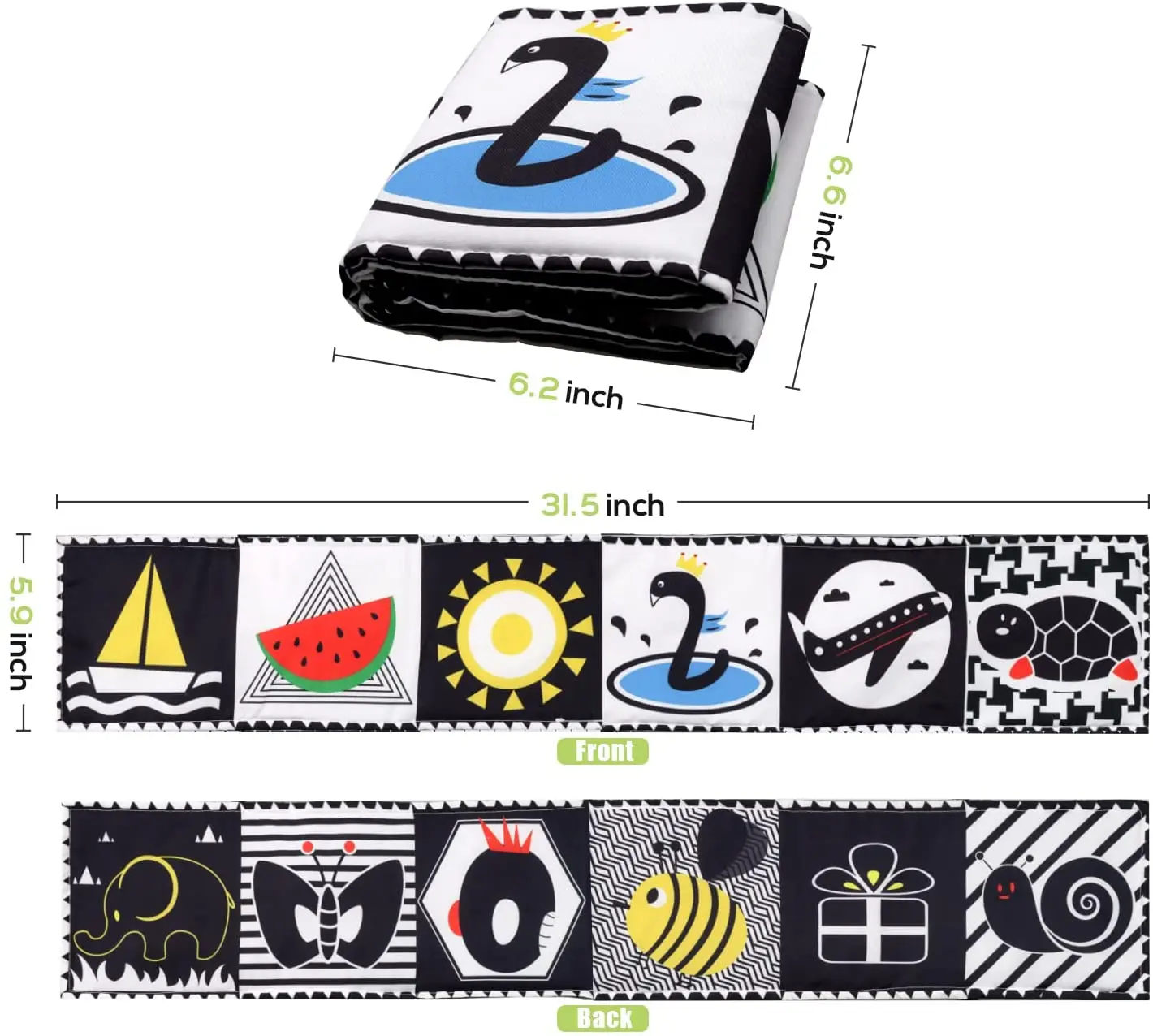 Black and White High Contrast Toys Soft Book for Baby Educational Toys Activity Bed Cloth Book Crib Toys for Newborn 0 12 Months