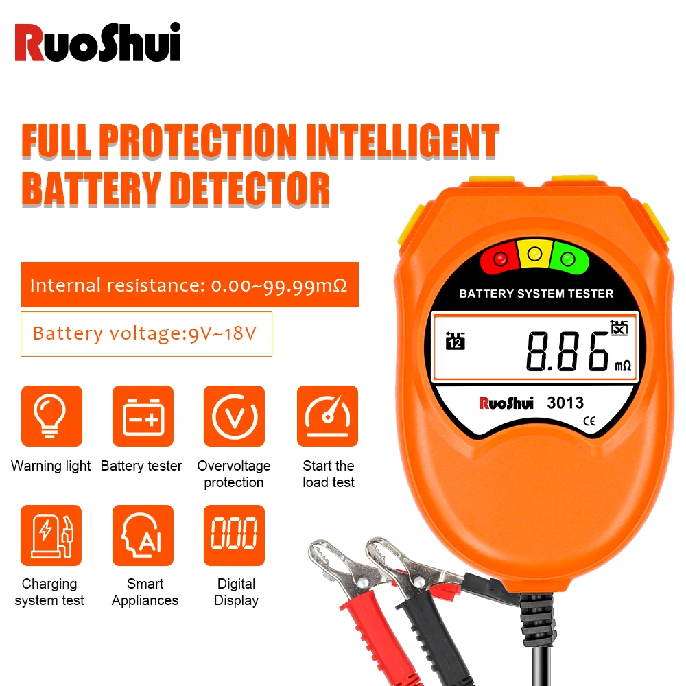 

RuoShui 3013 Battery System Tester Car Motorcycle Analyzer CCA Capacity Electronic LED Load Battery Charge Cranking Test Tools