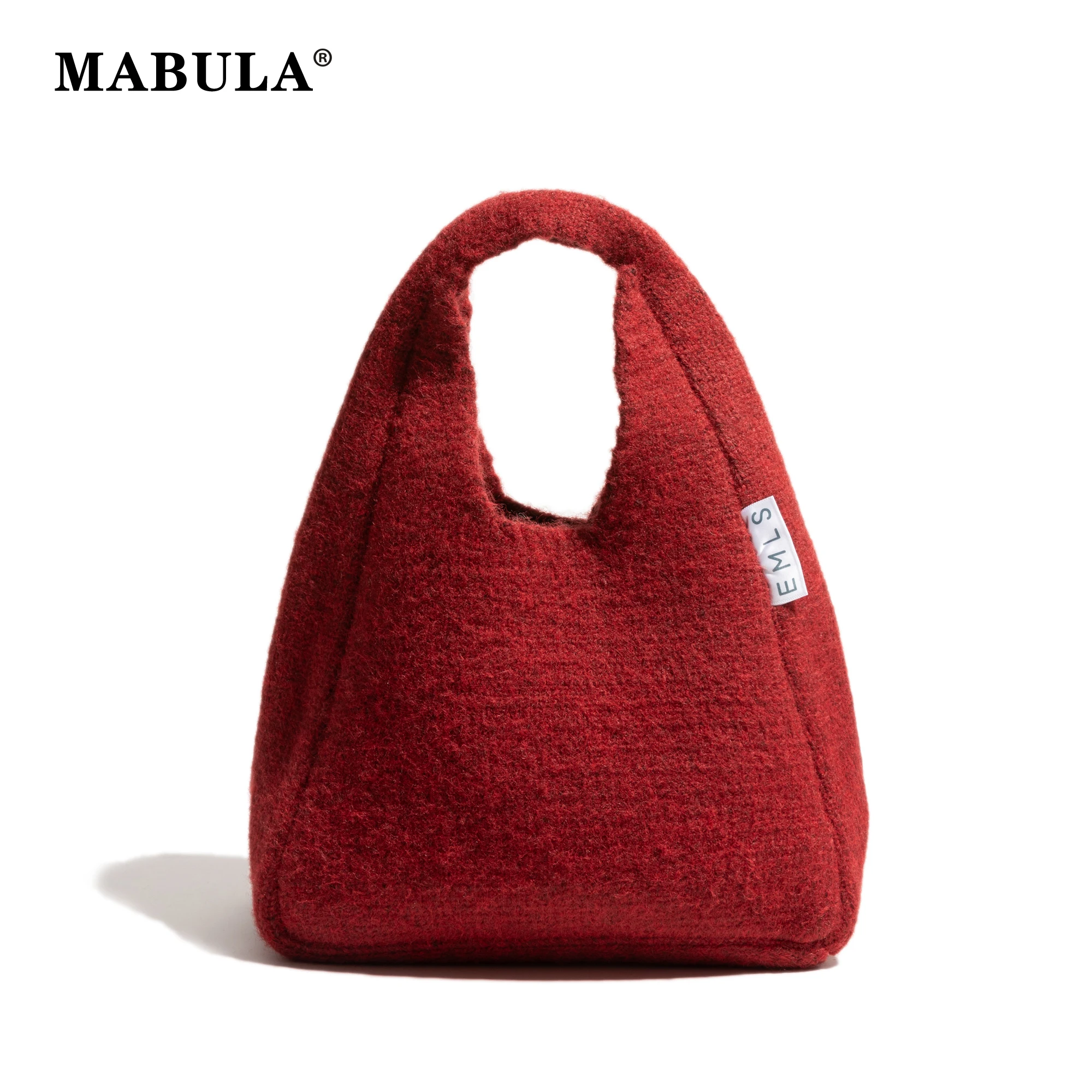 MABULA Wool Small Tote Bags for Women Casual Shoulder Bag Warm Winter Korean Fluffy Fabric Handbag For Cute Girl Chirstmas Gift