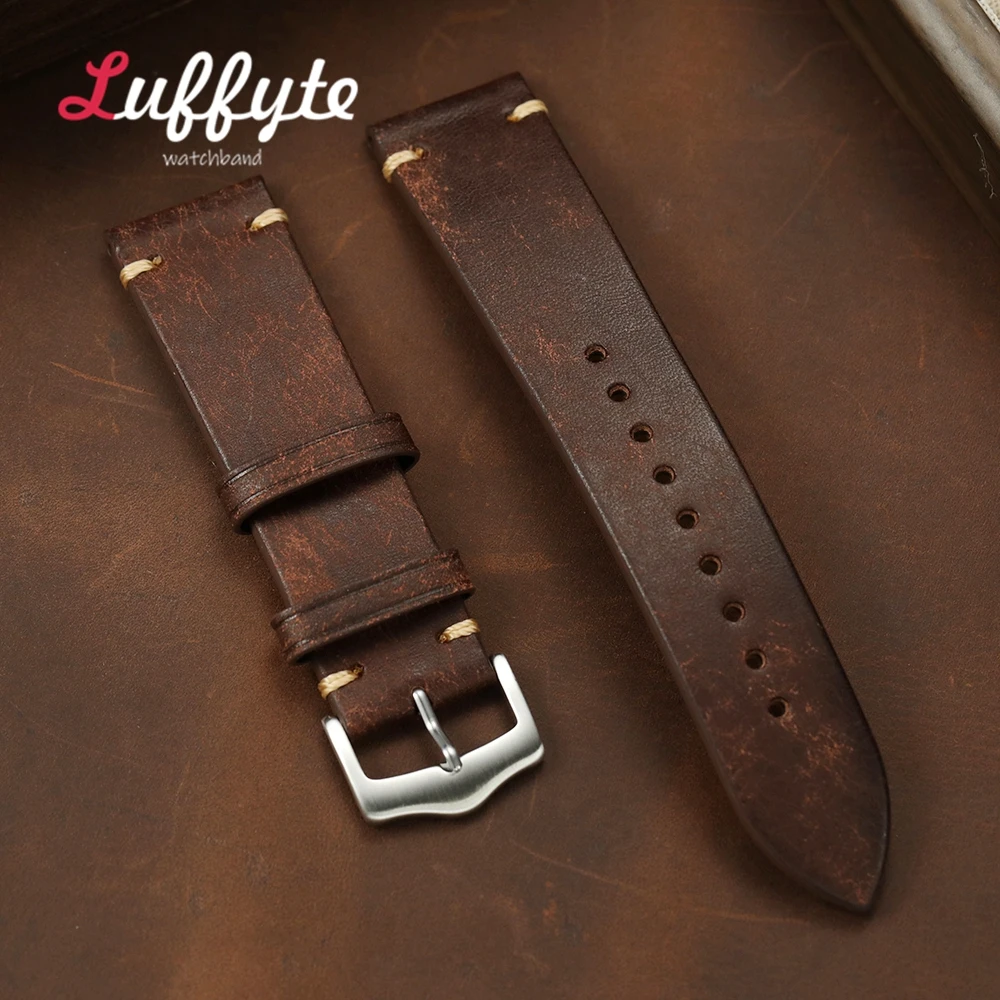 Vintage mattierte Echtleder-Uhrenarmbänder 20 mm 22 mm Ersatzarmband Herren Damen Retro-Kalbsleder-Armband