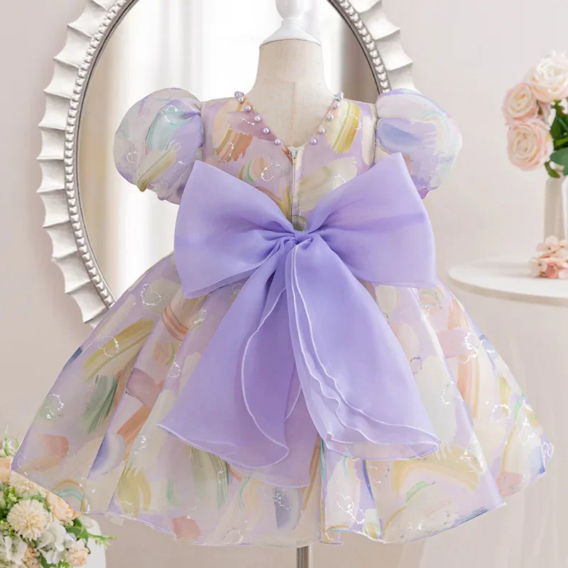 

Shiny Toddler 1-6 Years Old Baby Girls Floral Printing Flower Girl Birthday Party Graduation Ceremony Pagenat Formal Dress