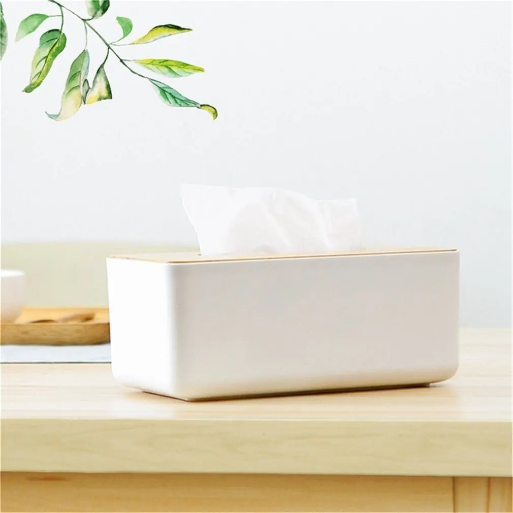 PP Oak Wood Tissue Box Home Office Car Container Organizer Decoration For Removable Tissue Simple Rectangle Shape