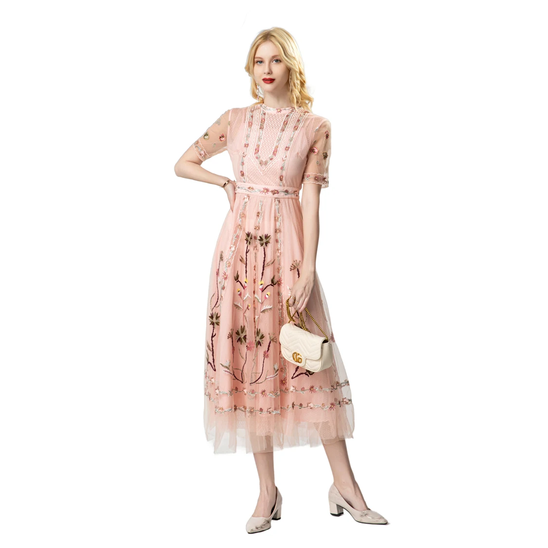 Abiti da donna O Collo Maniche corte Strati ricamati Abiti eleganti firmati Abito da ballo