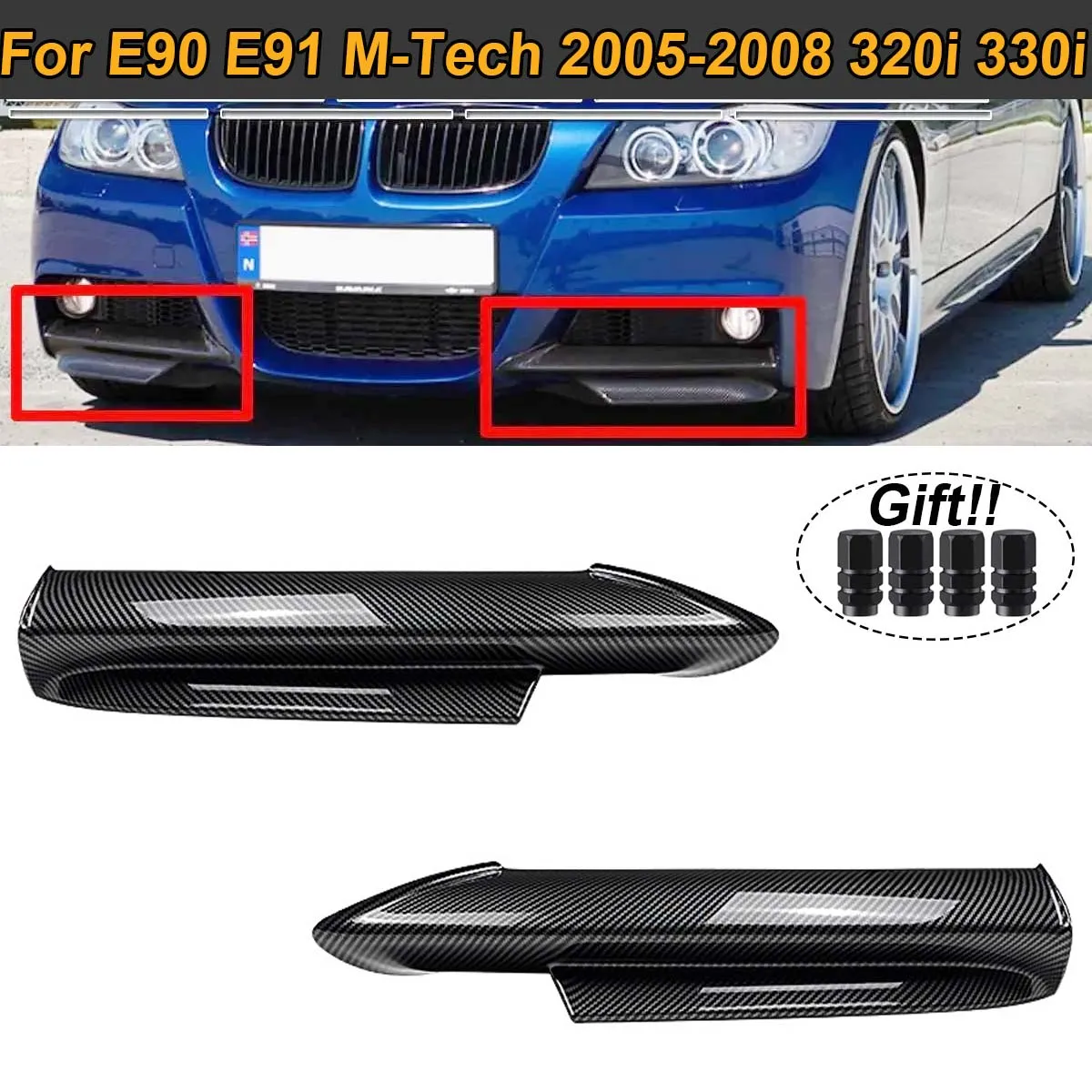 

2PCS E90 E91 M-Tech Front Bumper Splitter Canard Cover Trim For BMW 3 Series Sport 320i 330i 2005 2006 2007 2008 Car Accessories