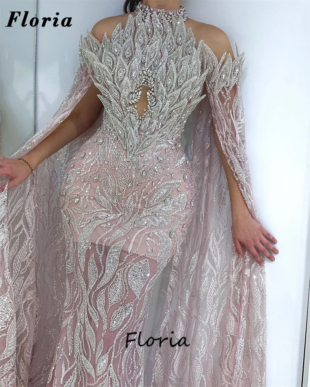 Customized Cape Sleeves Party Dresses Full Beading Crystals Special Occasion Prom Dress Robes De Soiree Dubai Evening Gowns 2024