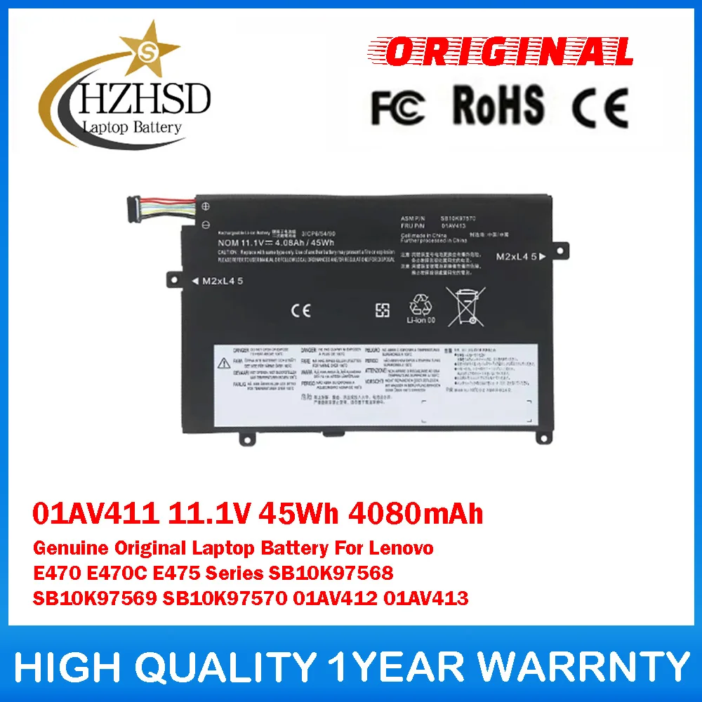 01AV411 11.1V 45Wh 4080mAh Genuine Original Laptop Battery For Lenovo E470 E470C E475 SB10K97568 SB10K97569 SB10K97570 01AV412