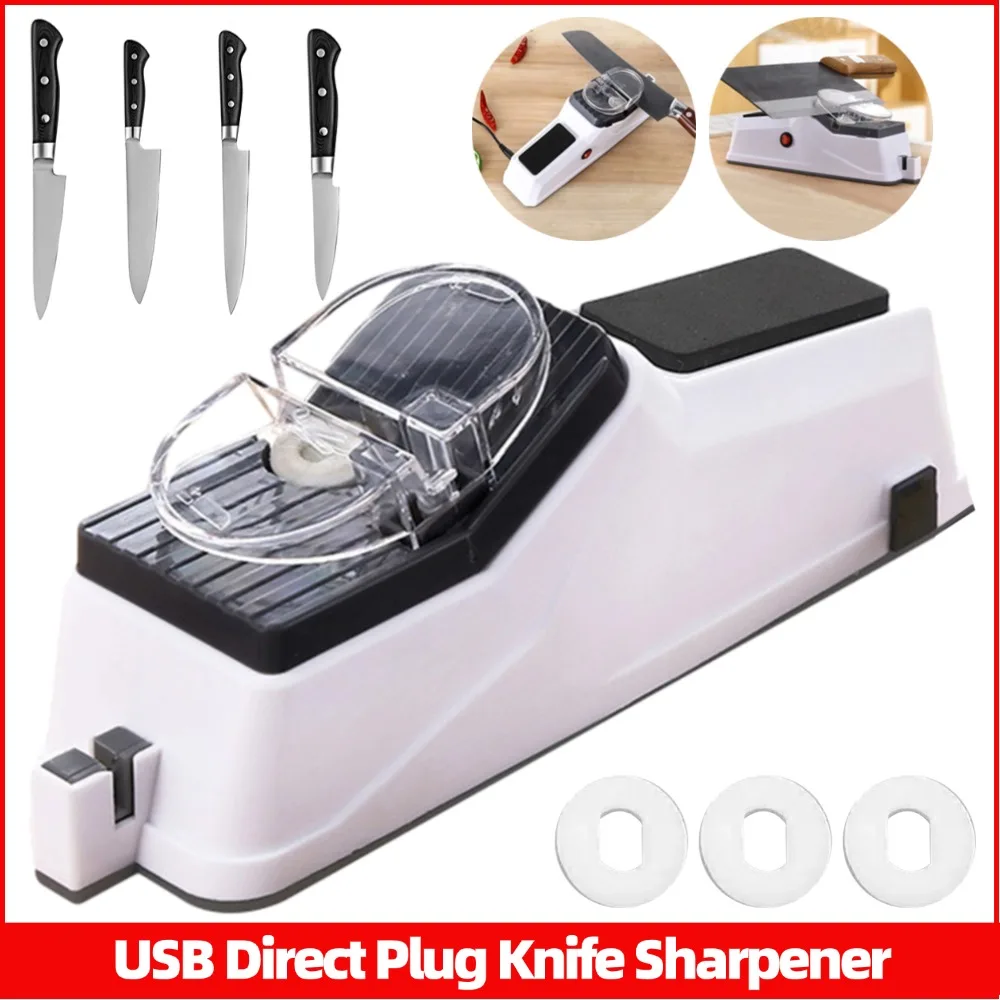 

Electric Knife Sharpeners with Grinding Disc USB Rechargable Fast Sharpening Tool for Knives Scissor Sharpeners Kitchen Gadgets