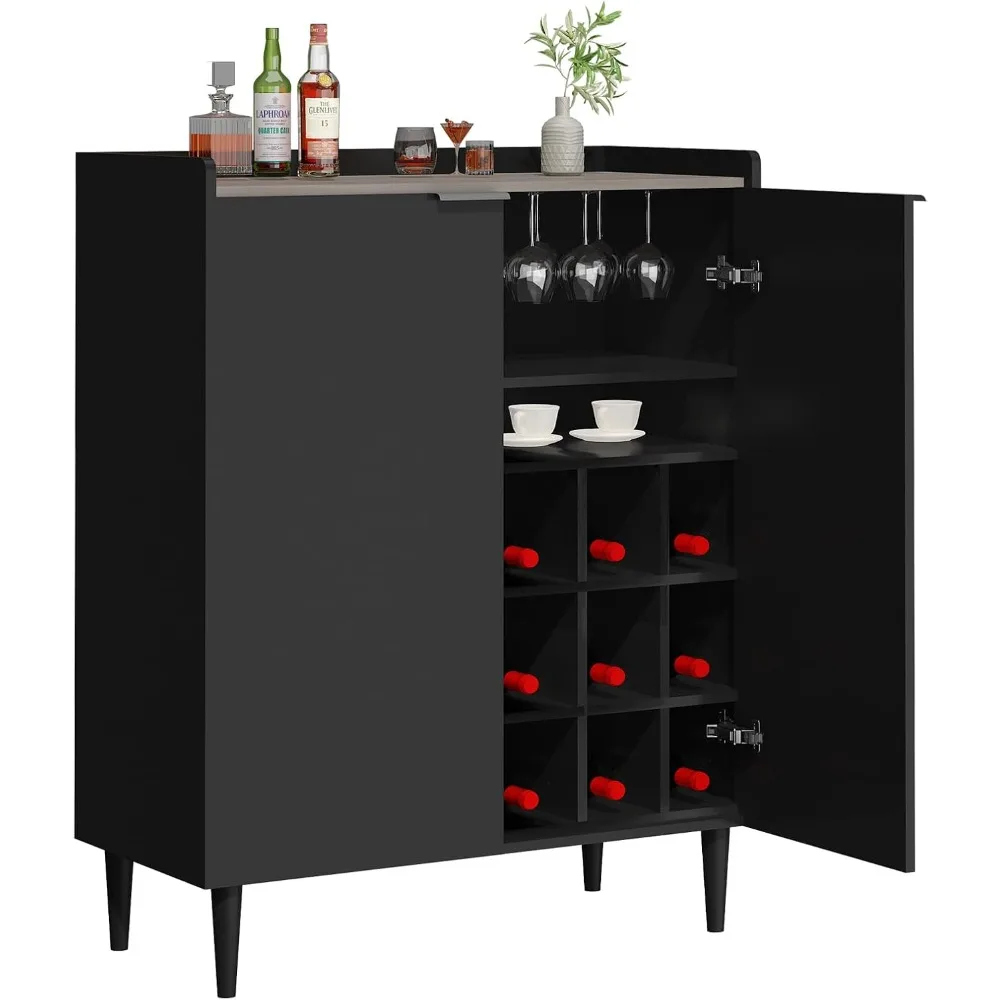 

Wine Bar Cabinet for Liquor and Glasses, 37" Industrial Kitchen Coffee Liquor Cabinet Bar for Home with Removable Wine Racks, B