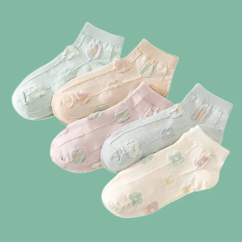 

3/6 Pairs Small Flower Spring Summer Boat Socks Pastoral Style Cotton Socks Women's Socks Three-Dimensional New Women's Socks