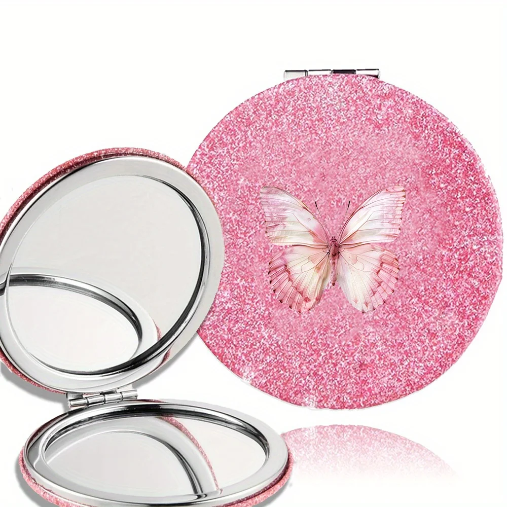 مرآة مكياج بجيب مزدوج الجوانب للنساء، أداة تجميل للوجه، أداة تجميل زجاجية محمولة، نمط فراشة، هدية مثالية #5