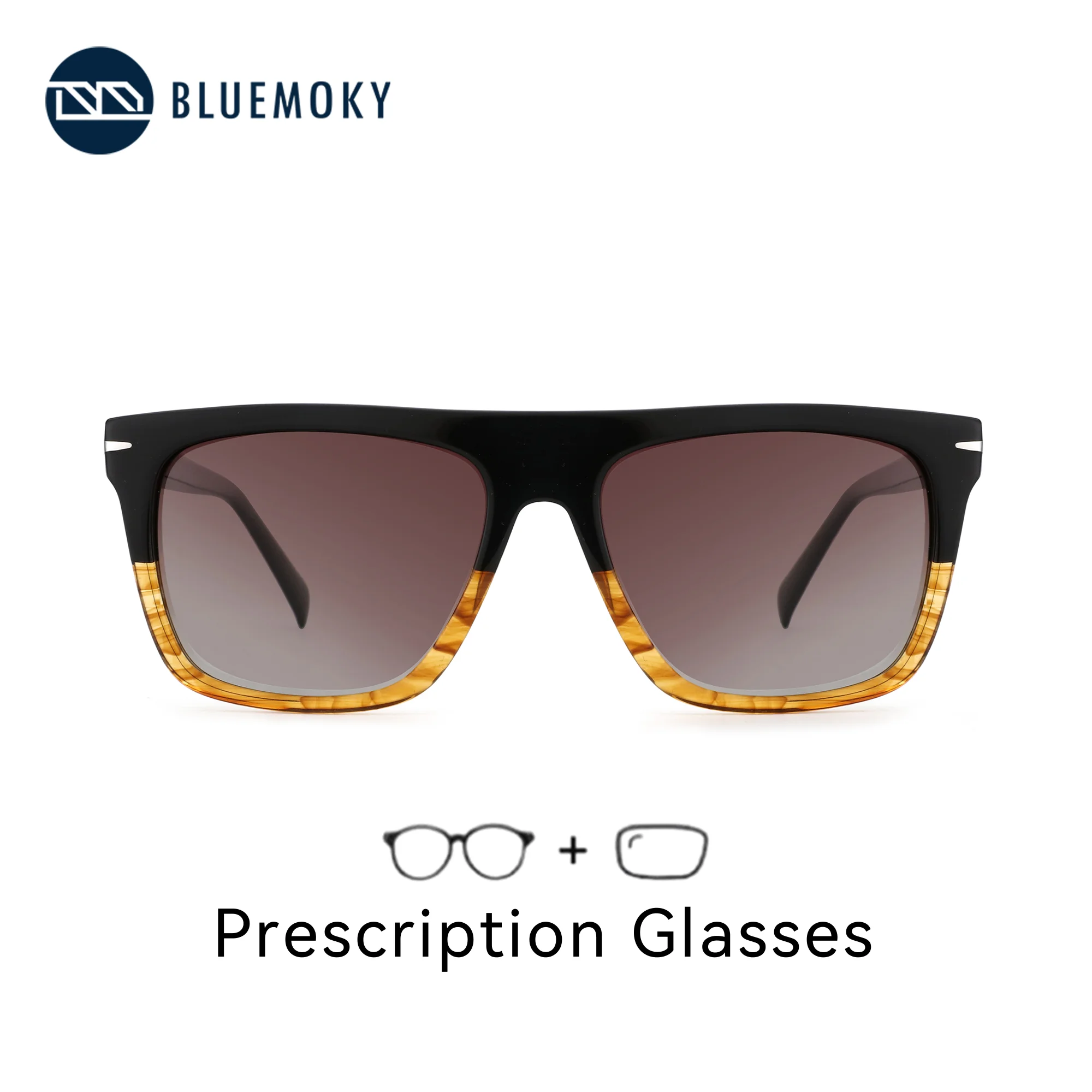 

BLUEMOKY XL Size Popular Square Polarized Prescription Sunglasses For Men Trendy Acetate UV400 Progressive Optical Sun Glasses