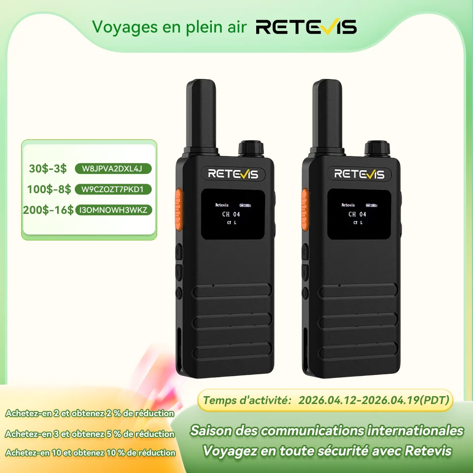 Talkie-walkie Retevis B63S (RT622 de 3e génération), lot de 2, avec écran LCD, ultra-fin, sans licence, type C, pour les communications radio.