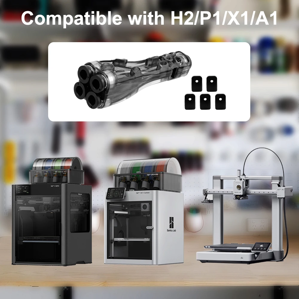 

Адаптер для трубок с PTFE-филаментом 4-в-1 для 3D-принтеров Bambu Lab H2 P1 X1 A1, чистящая подушечка для филамента, совместим с различными материалами, без засоров