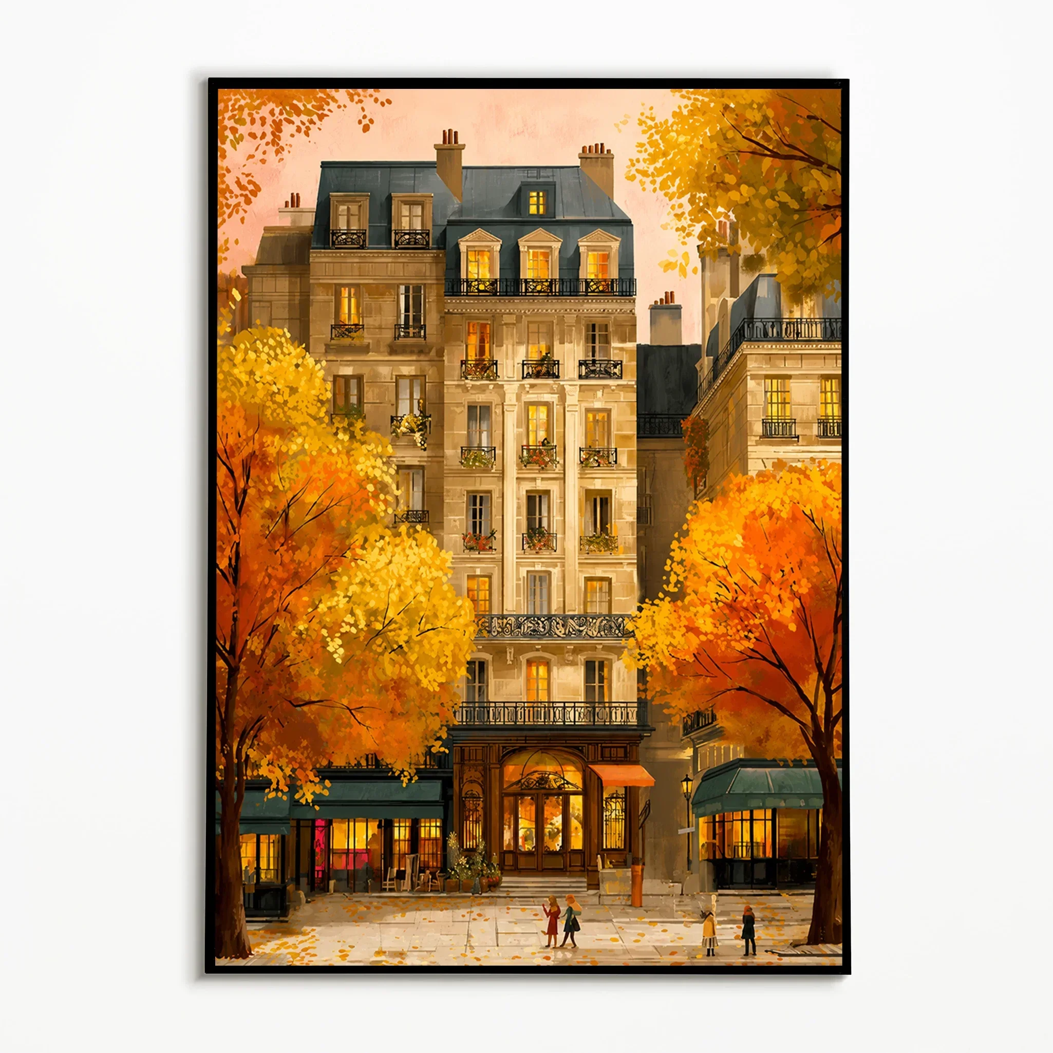 1PC  French-style Architectural Maple Leaf Autumn Scene Poster  Fall Street Wall Art  Frameless Canvas Printing  Autumn Gifts