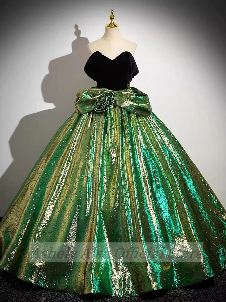 Real Picture Shinny Green Prom Dresses For Sweet 16 15 Girl V Neck Saudi Arabic Birthday Party Gown Vestido Quinceanera Wear New