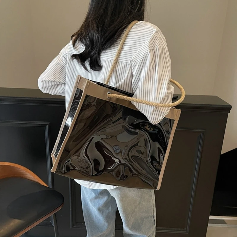 

A3PE Large Transparent Shoulder Bag Practical Water Resistant Handbag Casual Cosmetic Bags For Daily Use And Travel Vacation