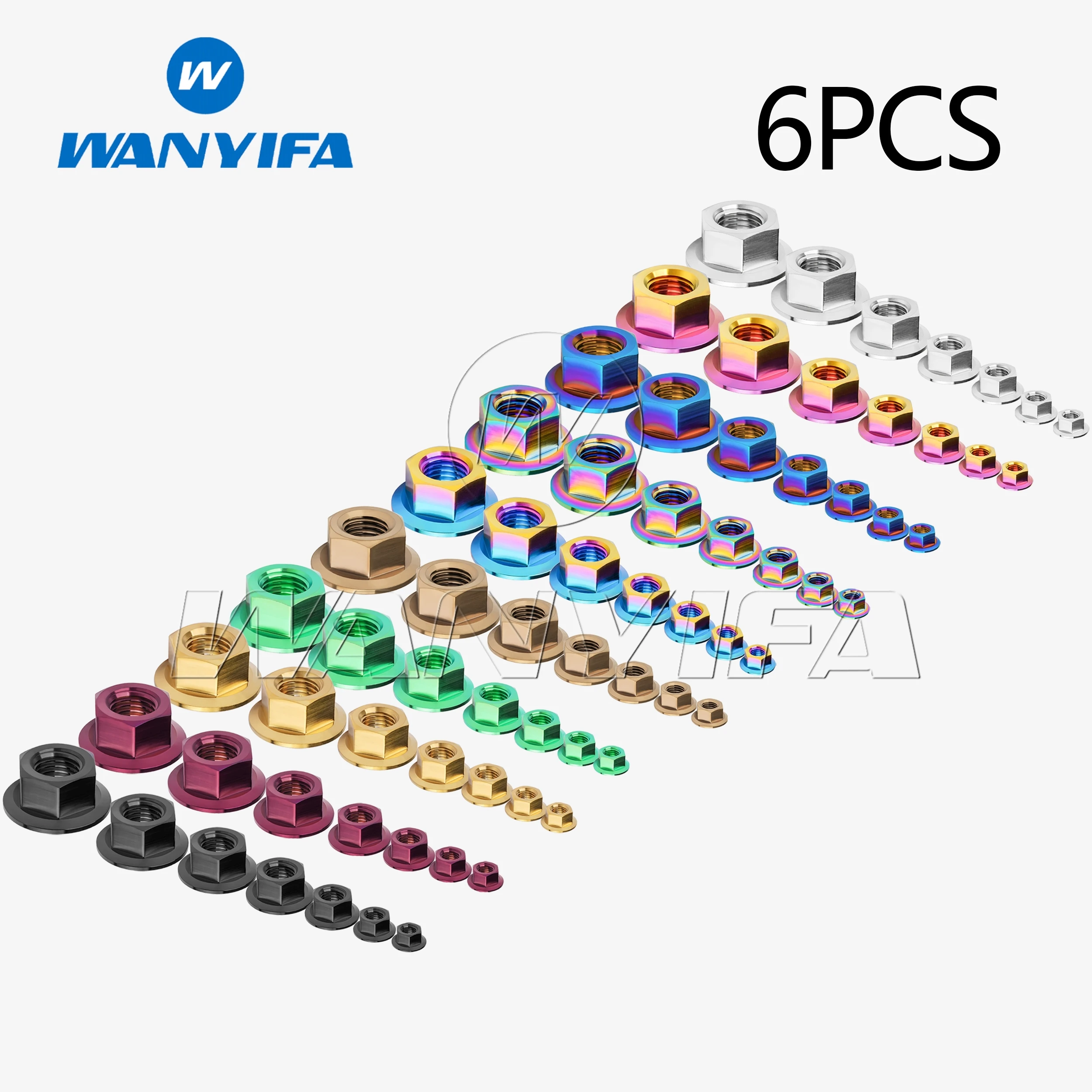 Wanyifa Titanium Nut M5 M6 M8 M10 M12 M14 M16 Hex Flange for Motorcycle Bicycle direct sales 6pcs