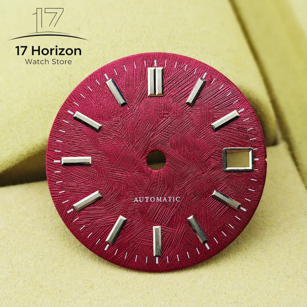 NH35 Wine Red Watch Dial 28.5MM White Birch Tree Pattern Automatic Dial NH35 Face Silver Scale Multi-Color Dial NH35 Watch Mod