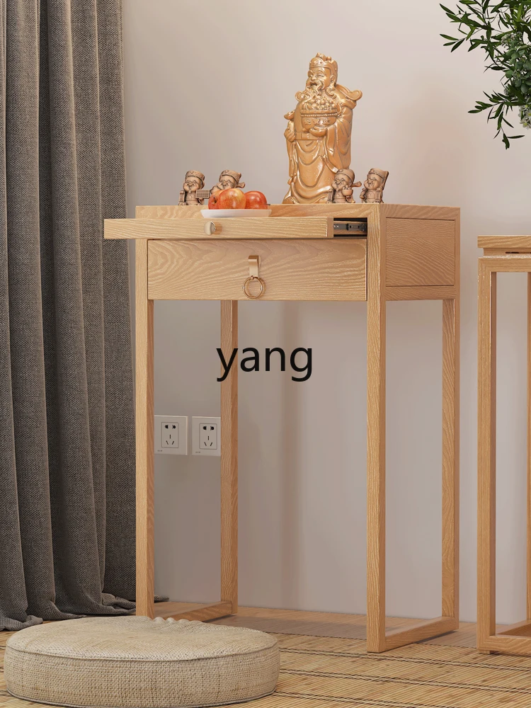 Yjq Solid Wood Household Small Altar New Chinese Style Incense Burner Table Modern Minimalist Buddha Niche Guanyin God of Wealth