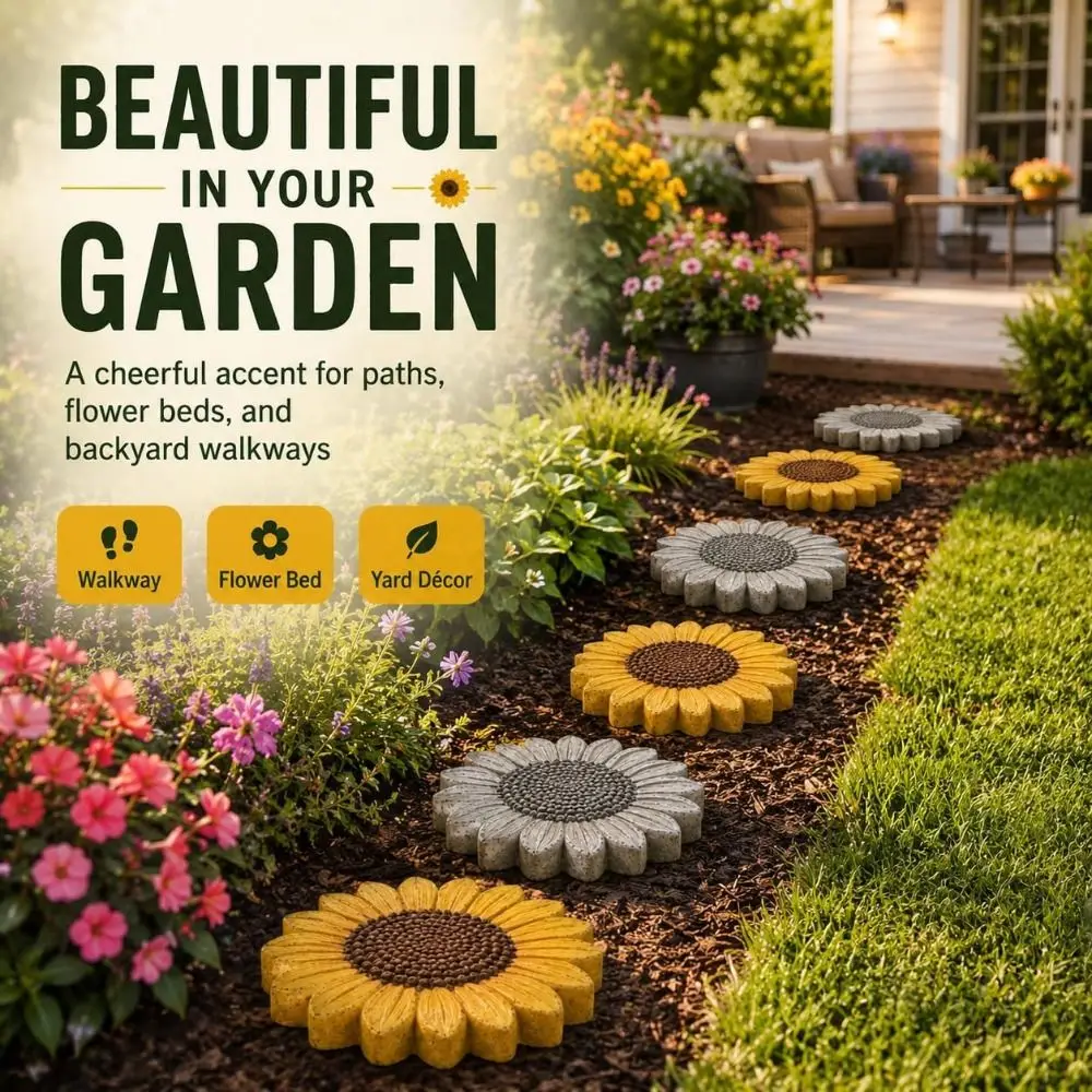 Silicone Sunflower Stepping Stone Mold Reusable Assorted Shapes Round Paver Mold DIY Cement Casting Decorative Motif