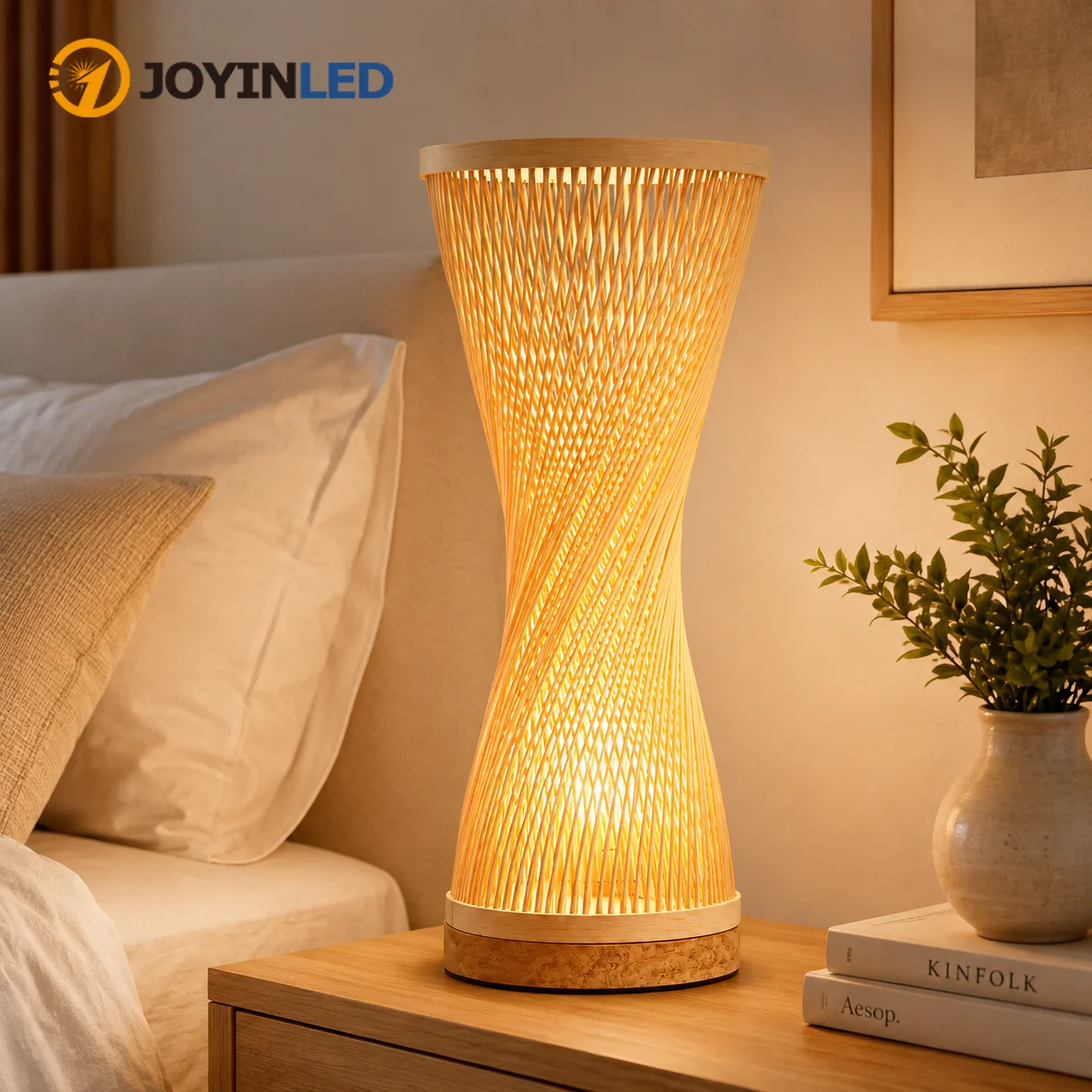 JOYINLED Japanese Style Bamboo Table Lamp Shade,Natural Handmade Lampshade for Table Lamp, Vintage Wicker Light Shade D15 XH35CM