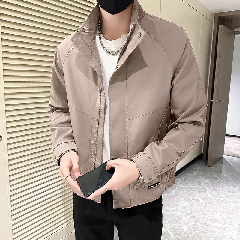 

Мужская повседневная куртка-жакет: новая модная модель с воротником-стойкой, универсальная рабочая одежда, верхняя одежда для весны, однотонная, с длинными рукавами