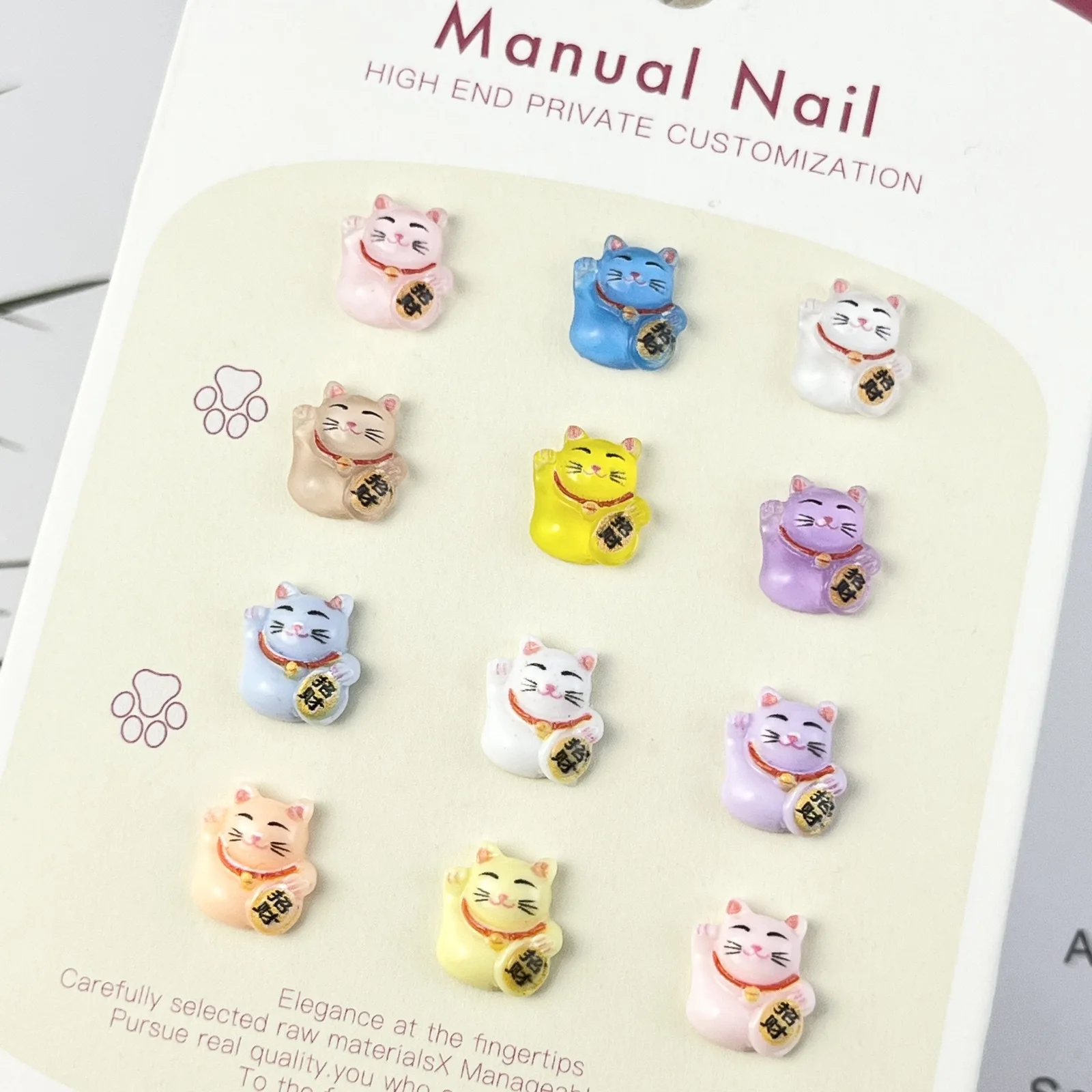 20pcs miniso wealth cat cartoon nail charms for diy nail making cute mini resin flatback nail art decoreation