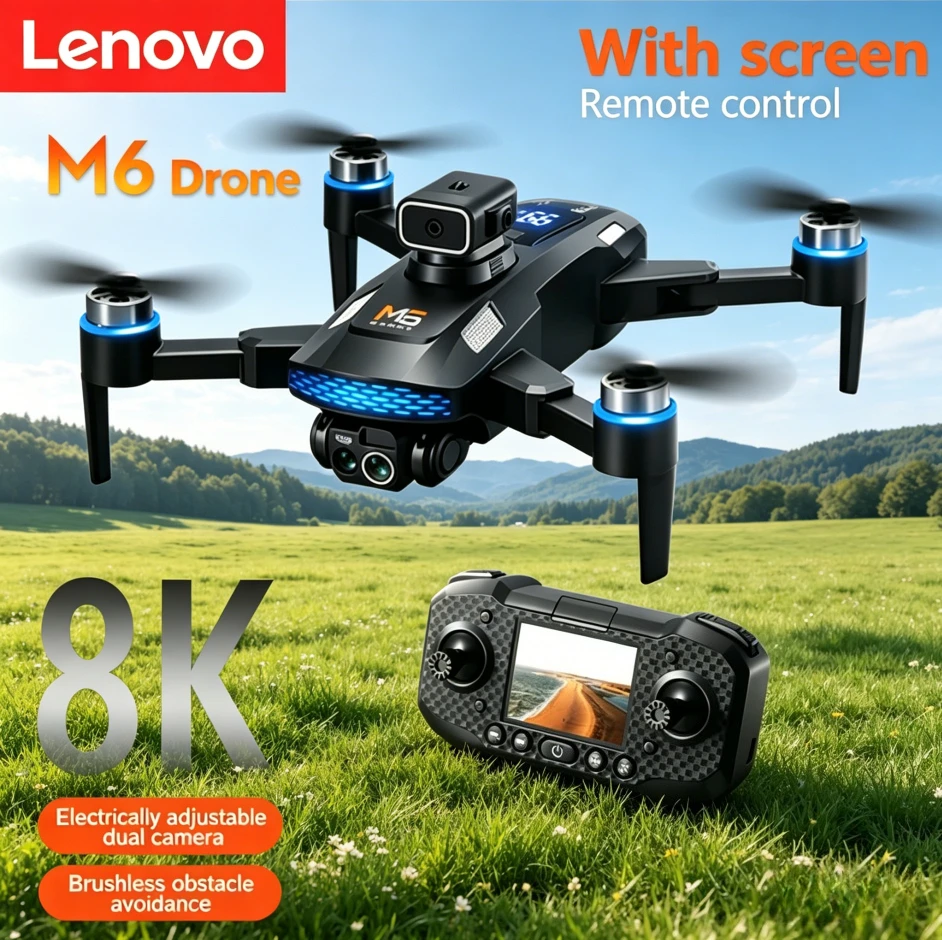 

Новый профессиональный дрон Lenovo M6 с камерой 8K HD, 5G Wi-Fi FPV, видео 4K, БПЛА с экраном, пультом ДУ, квадрокоптер RC