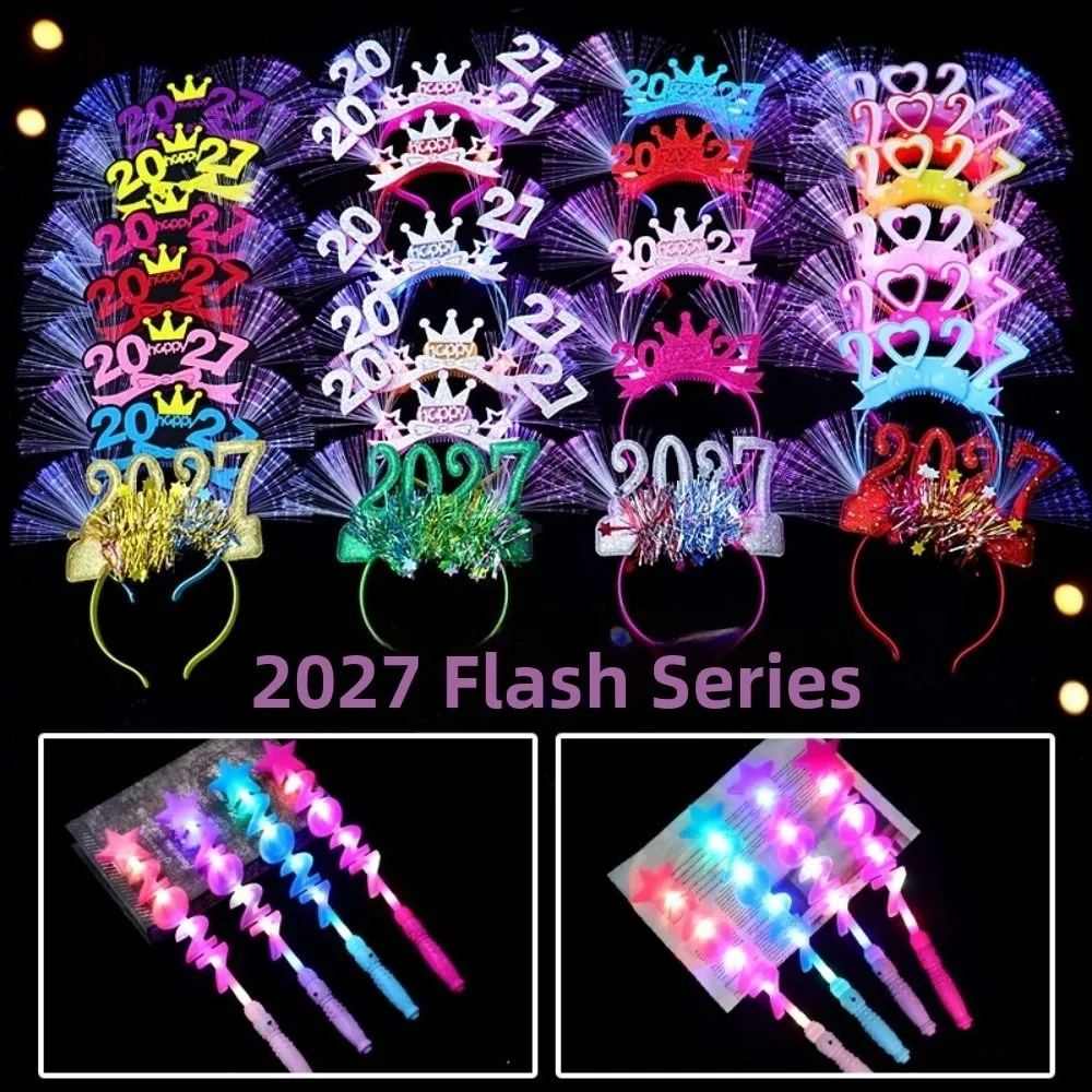 Sweet 2027 New Year Headband Glitter Star Strip Christmas Hair Hoop Colorful Creative 2027 Glow Sticks New Year Gift