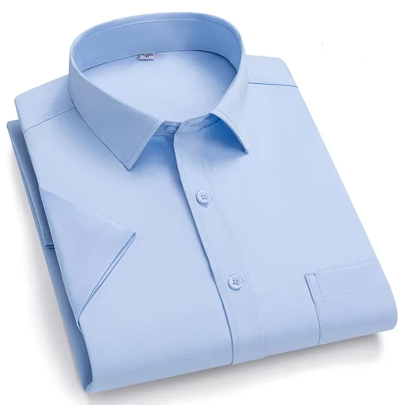 High Quality Summer Men's Short Sleeved Solid Color Shirts Anti-wrinkle Non-ironing Slim Fashion Casual Business Office Blouses