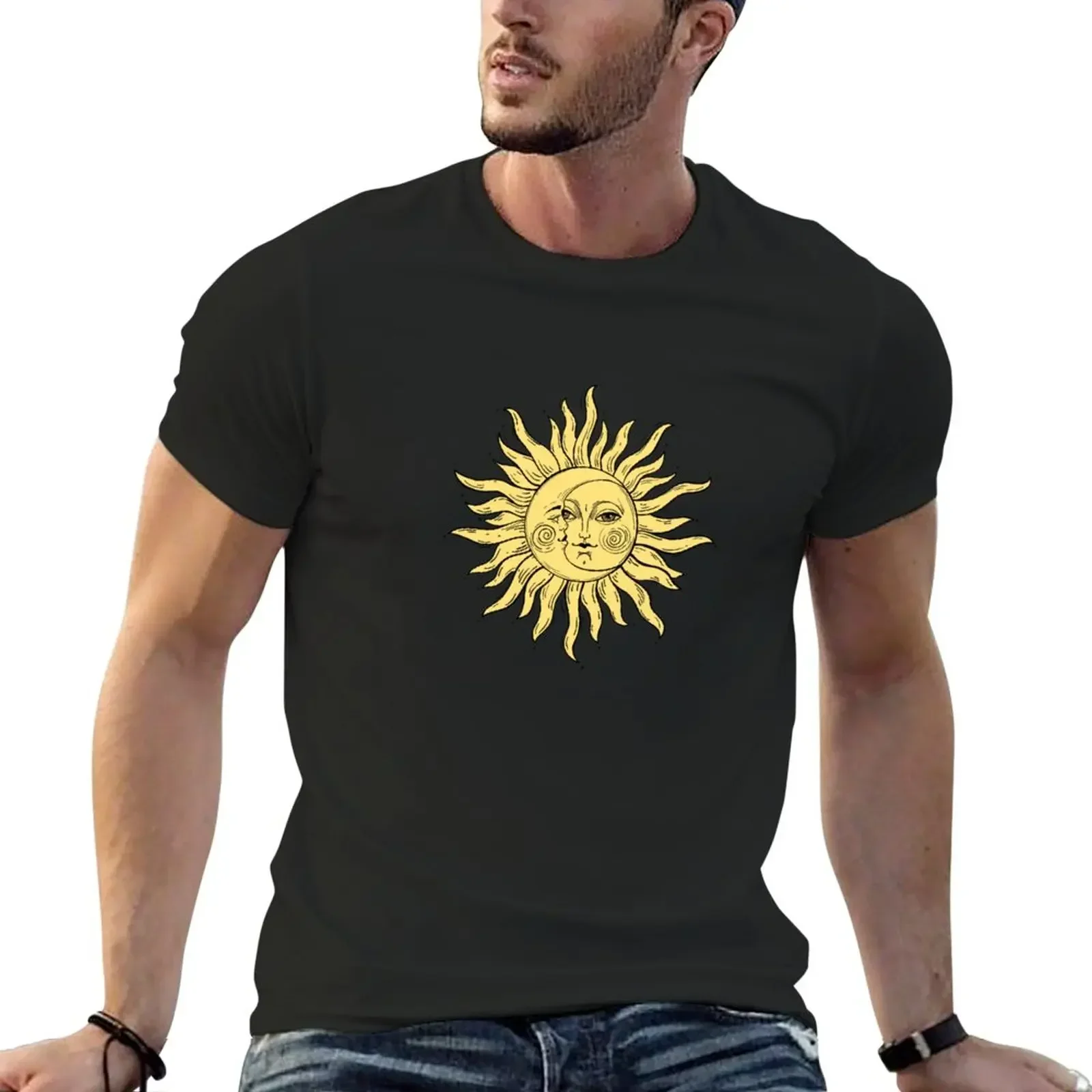 

Sun and Moon T-Shirt hippie clothes cute tops plain black t shirts men