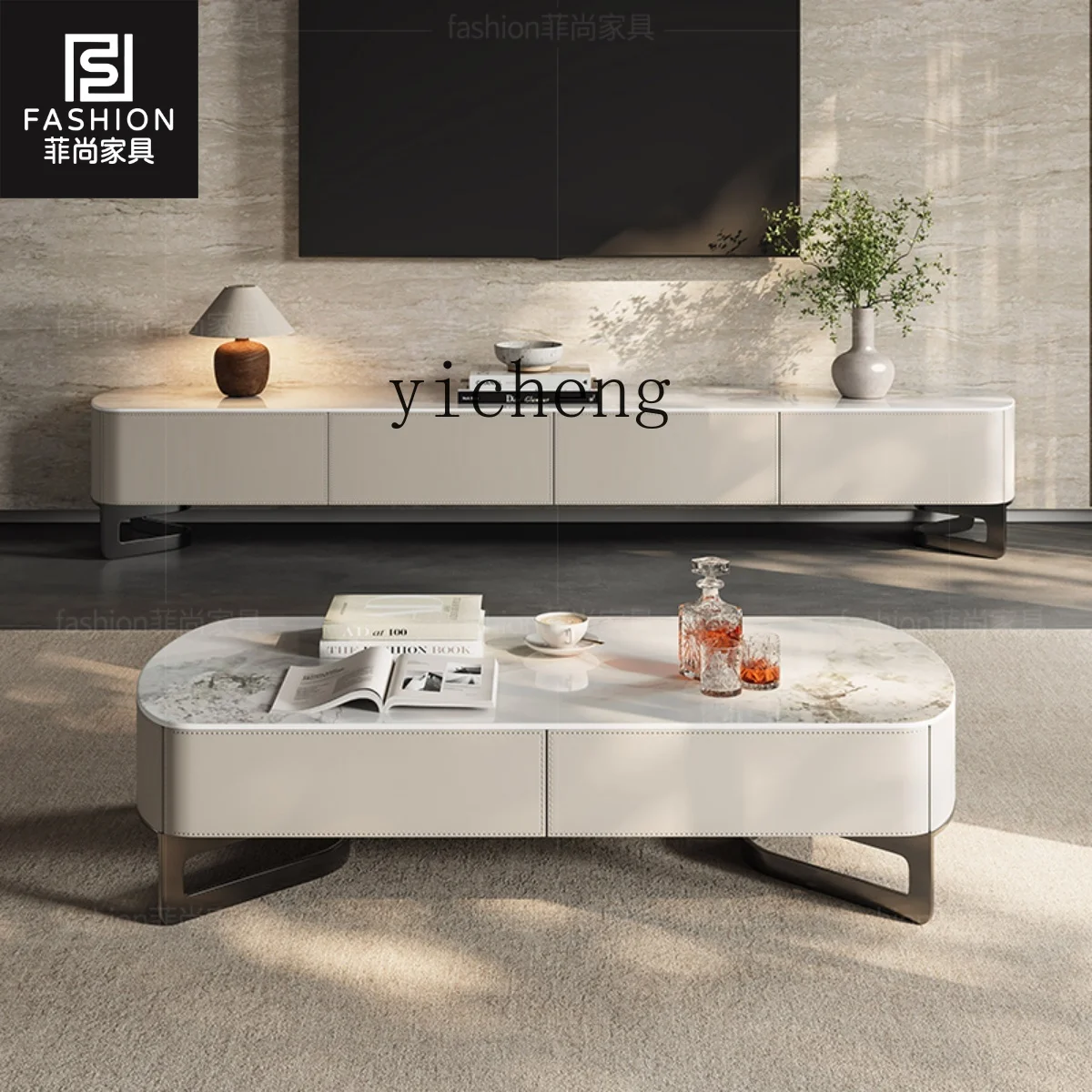 YFY  minimalist TV cabinet modern minimalist household small apartment living room locker solid wood coffee table combination