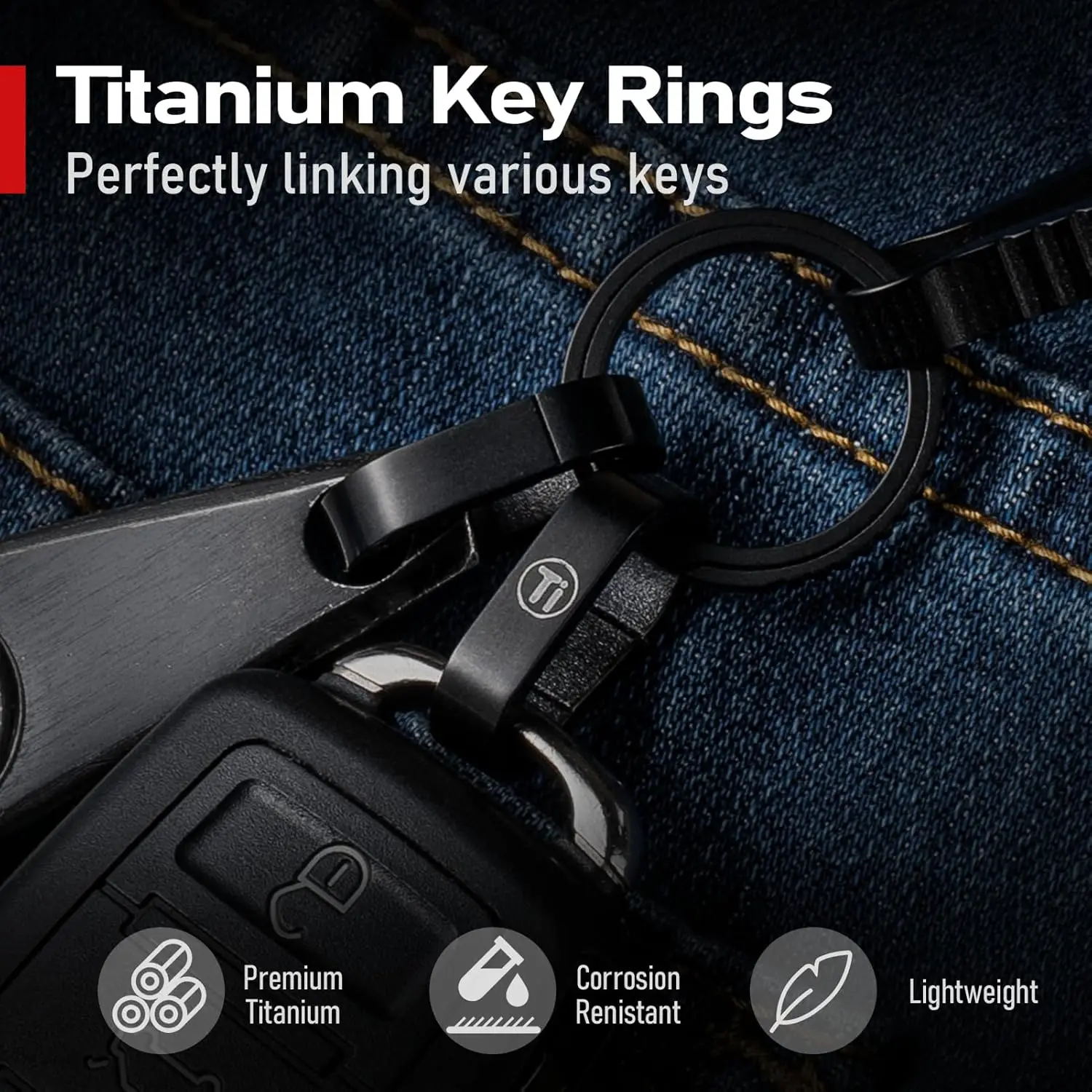 TIMULTI 4 pcs Titanium Key Chain Rings, Mini Carabiner Keyring Clip,Small Key Holder Split Connector Keychain Accessories