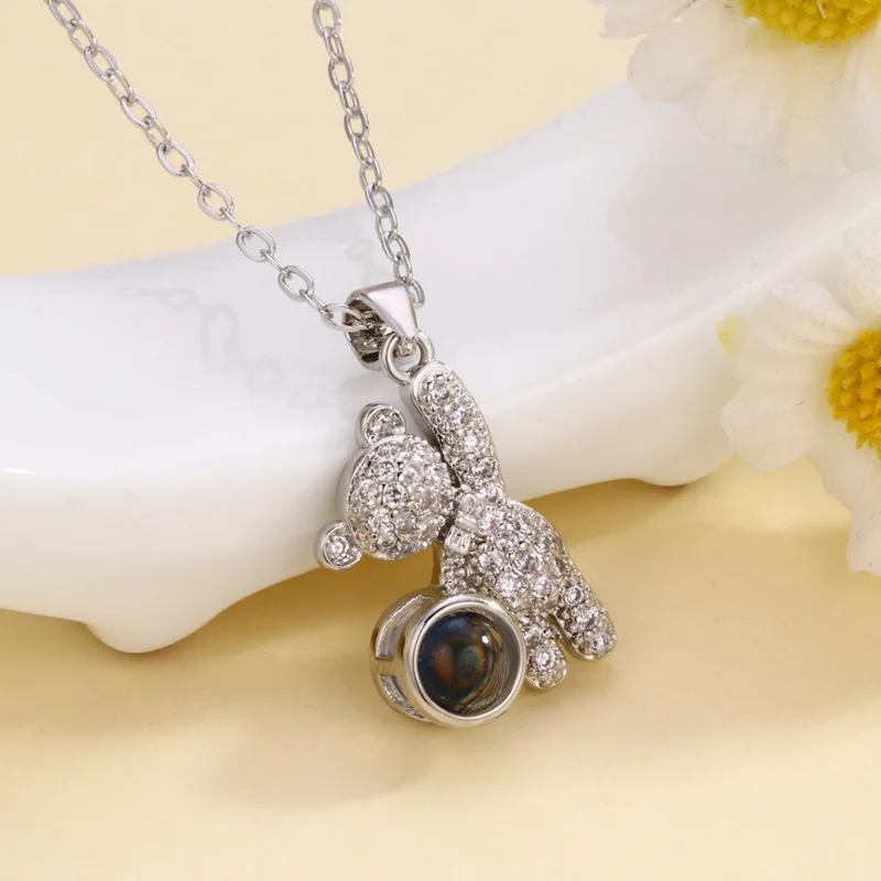 Custom Color Photo Projection Bear Necklace Cute Creativity 2025 Fashion Exquisite Women's Christmas Anniversary Accessories New - view 5