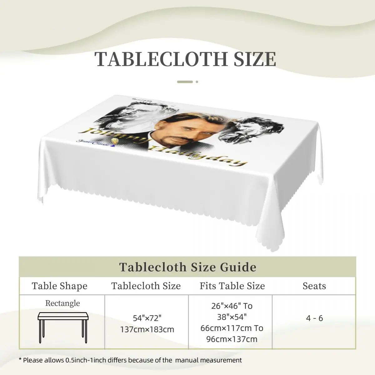 Rectangular Waterproof Rock Johnny Hallyday Table Cover French Singer Table Cloth Tablecloth for Dining