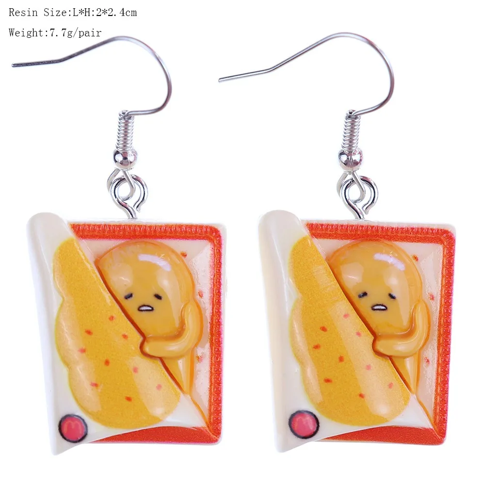 1pair Cute Simulation Food Play Lazy Egg Fries Burger Earrings Creative Girl Heart Hook Earrings Jewelry