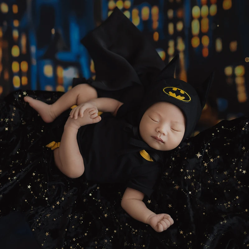 Recém-nascido Fotografia Vestuário Set, Cool Caped Crusader Theme, Star Backdrop Blanket, Baby Posing Prop, Studio Photo Accessories