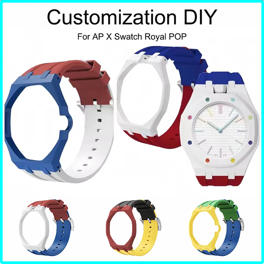 Premium Grade For AP X Swatch Royal POP Set Pocket DIY Watch Strap Bioceramic Protective Case Bezel Two-Tone Color Blocking Band
