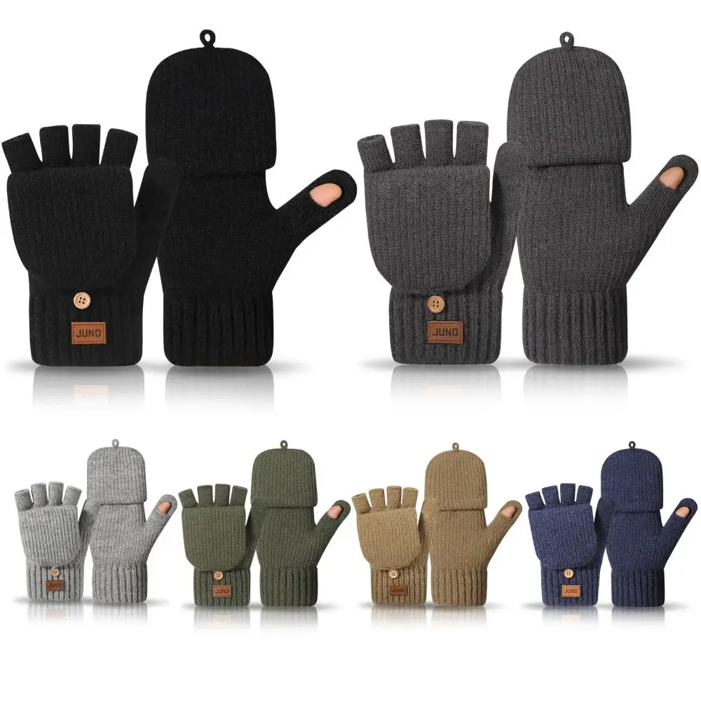 Warme Flip Top gestrickte fingerlose Handschuhe Fleece gefütterte Strickhandschuhe mit halber Abdeckung Thermo dehnbare Halbfingerhandschuhe Winter