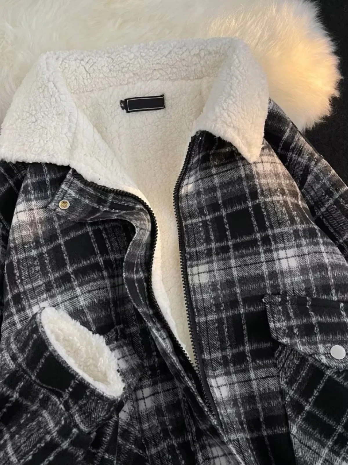 

Ретро-куртка в американском стиле из хлопка с имитацией меха ягненка, свободного кроя, теплая, для мужчин и женщин, с эффектом высококачественной ткани