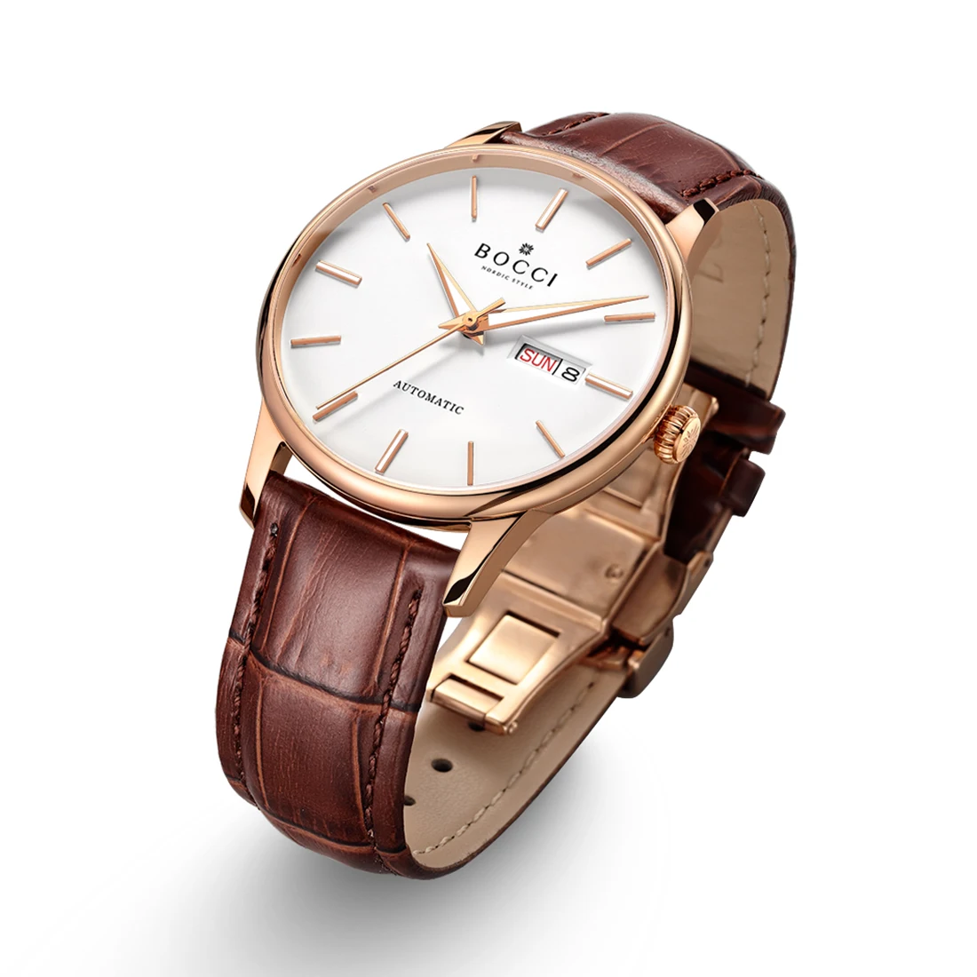 

Мужские автоматические механические часы Bocci — простая мода, кожаный ремешок, светящиеся, календарь, водонепроницаемые, брендовые мужские часы