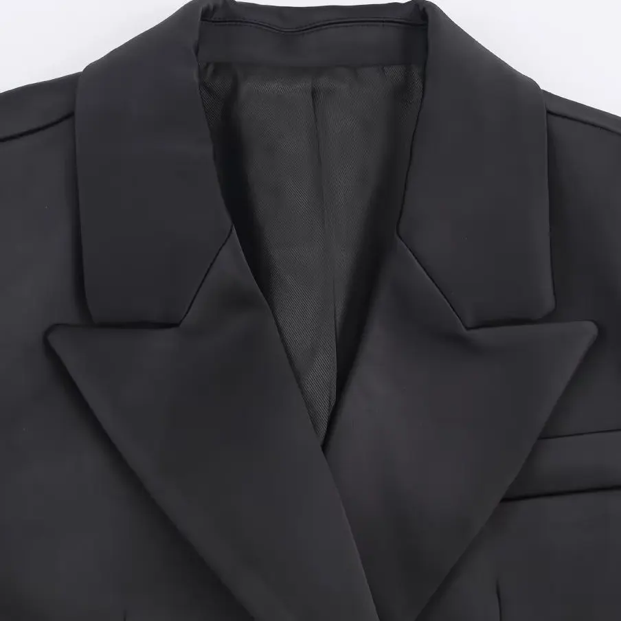 Zweiteiliges Hosen-Set für Damen, Pendleranzug, Freizeitjacke, modisches, satinähnliches Revers, Oberbekleidung, plissierte, gerade Hose mit hoher Taille