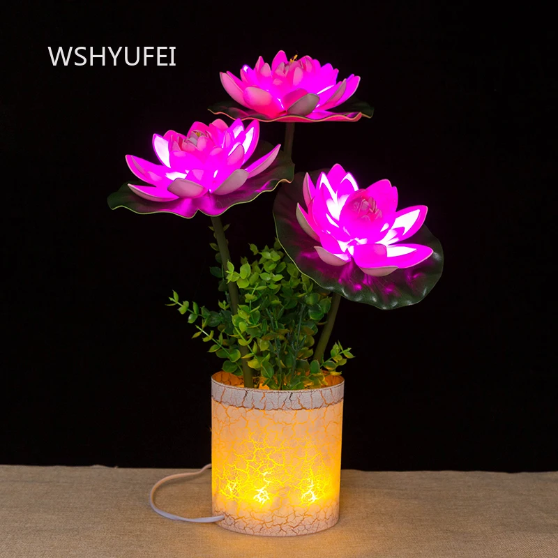 Vase, Bonsai, Lantern LED Lotus Long Lasting Light Lotus Lamp in Buddha Hall Plug in Worship Lamp Home Decoration Ornaments