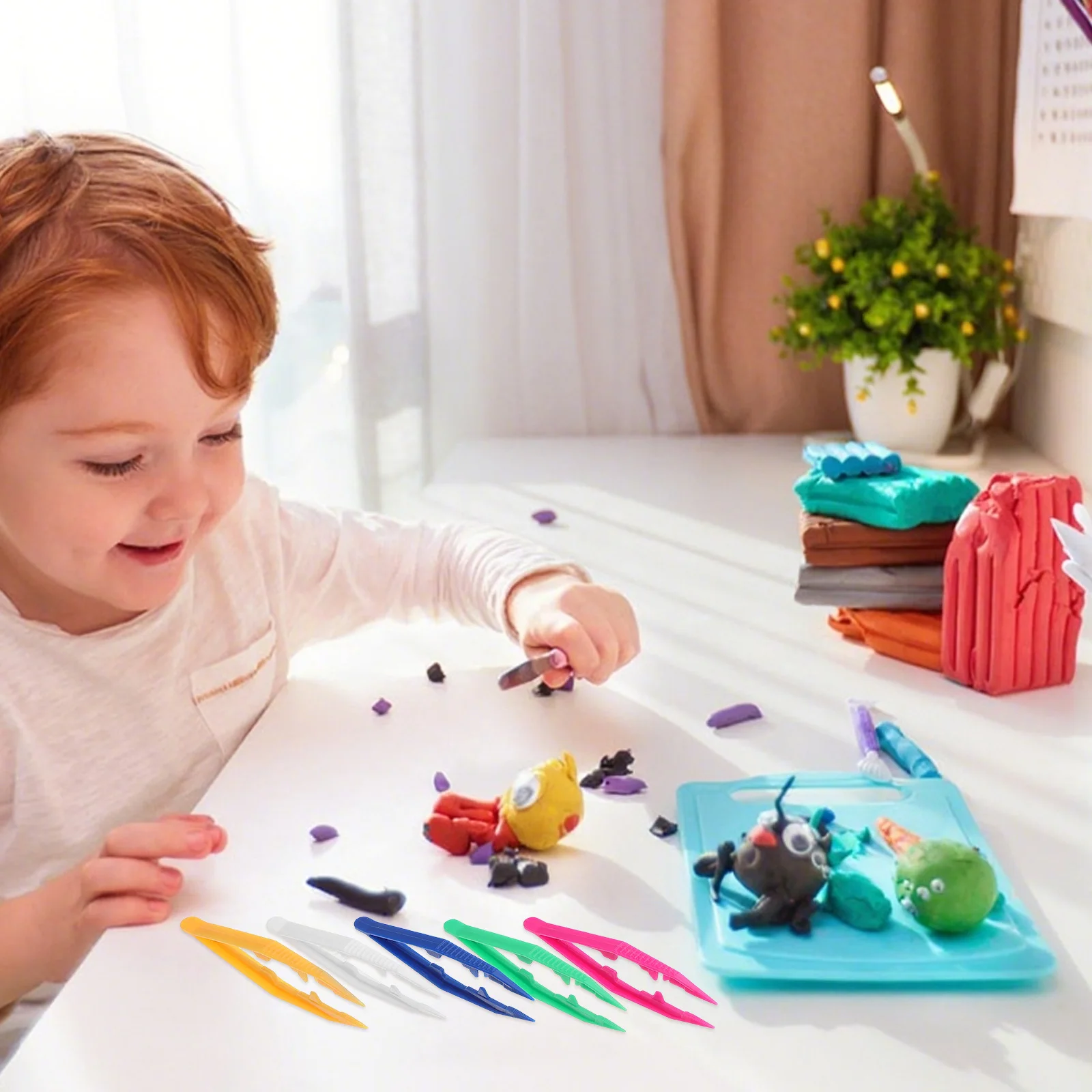 50 Uds pinzas de plástico para niños pinzas de cuentas punta plana pequeñas 4 pulgadas Mini herramientas de artesanía manipulación de cuentas pinzas de cuentas DIY