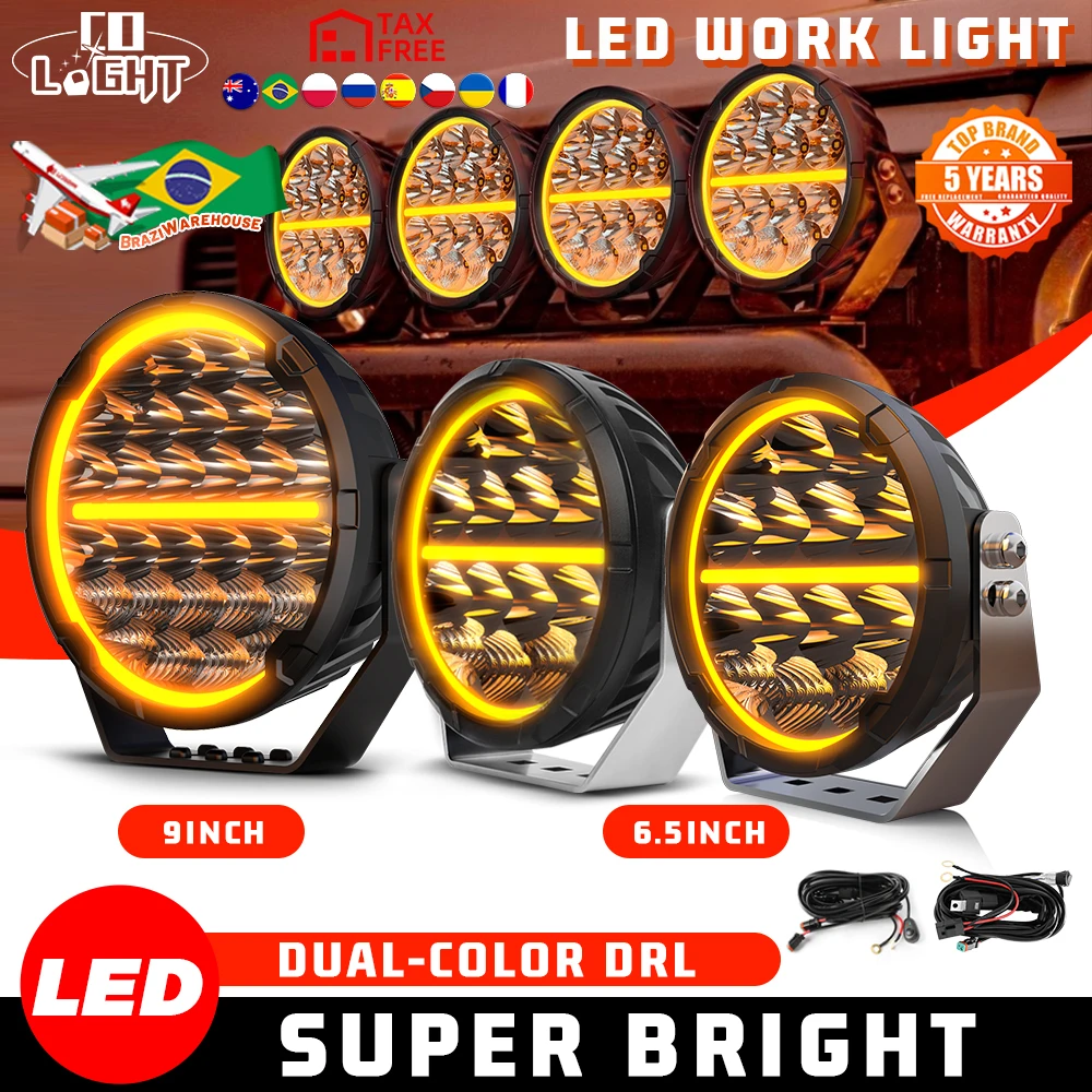 CO LIGHT Round LED Offroad Lights 9 pollici Spot Flood Driving Light Pods con DRL 90000LM Super Bright Off Road Ditch Work Light