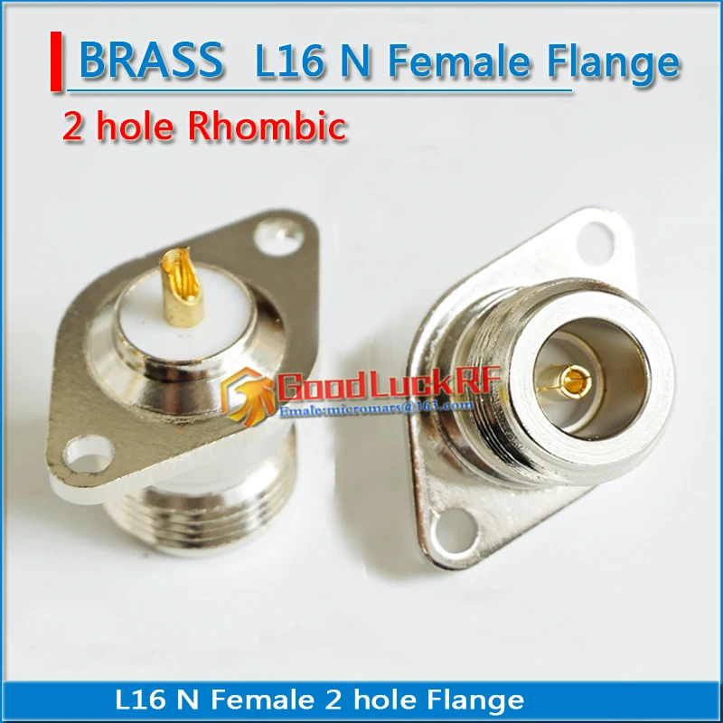 1X Pcs Connector L16 N Female With 2 hole Flange Panel Chassis Mount deck PTFE Solder Rhombic copper RF Coax Adapters