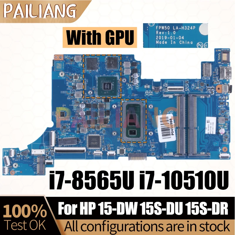 For HP 15-DW 15S-DU 15S-DR Notebook Mainboard LA-H324P i7-8565U i7-10510U  MX250 2G/4G L51994-601 Laptop Motherboard Full Tested